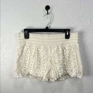Rewind High Waist Crochet Lace Shorts Cream Sz L Feminine Summer Casual Chic
